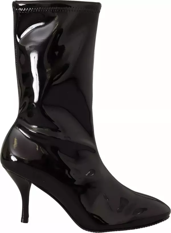 Black Patent Leather High Heels Boots Shoes