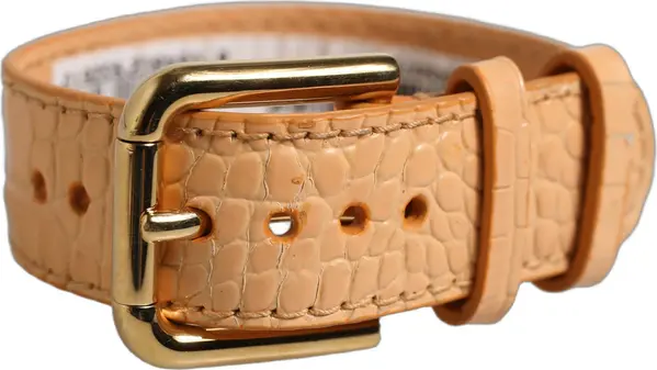 Beige Embossed Leather Gold Buckle Belt Strap Bracelet