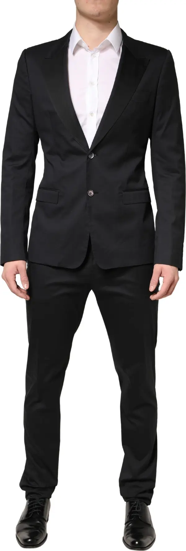 Black Cotton Single Breasted 2 Piece Suit