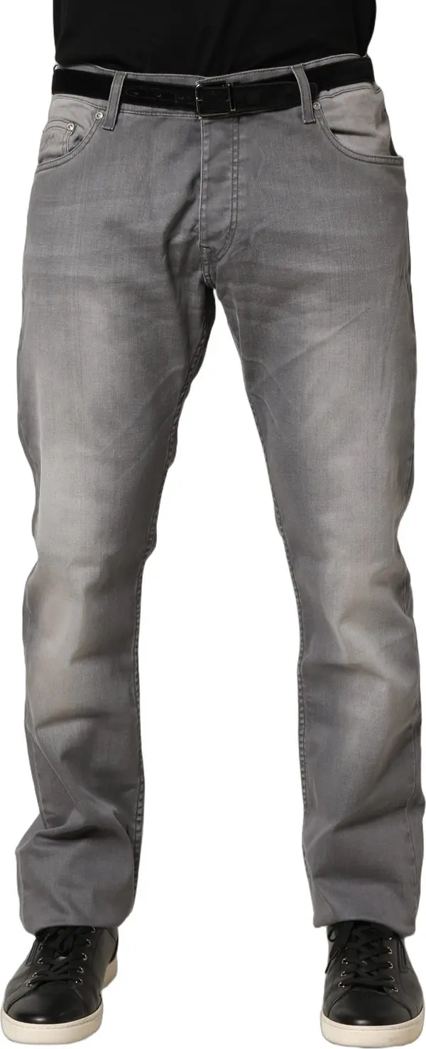 Gray Washed Mid Waist Straight Men Denim Trouser Jeans