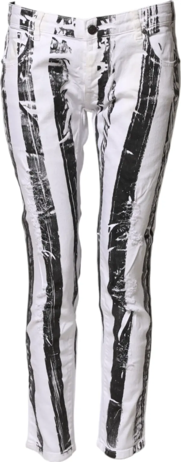 Black White Stripes Mid Waist Cropped Capri Jeans