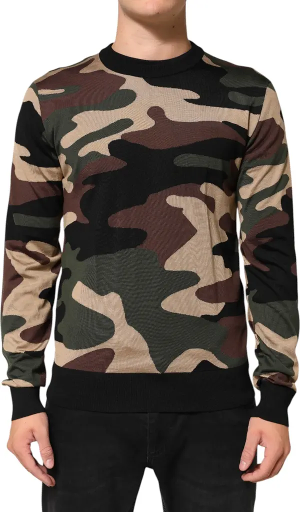 Multicolor Camouflage Crew Neck Men Pullover Sweater
