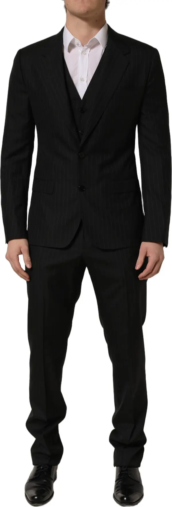 Dark Gray Stripes Slim Fit Formal 3 Piece Suit