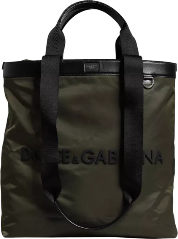 Military Green Nylon Shoulder Strap Tote Bag