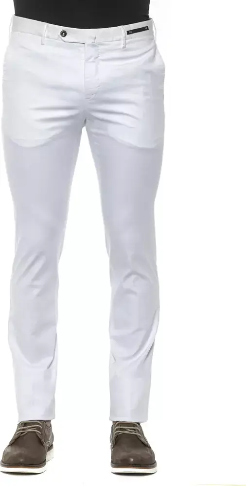 White Cotton Men Slim Trouser