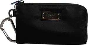 Black Nylon Logo Plaque Keyring Pouch Clutch Bag