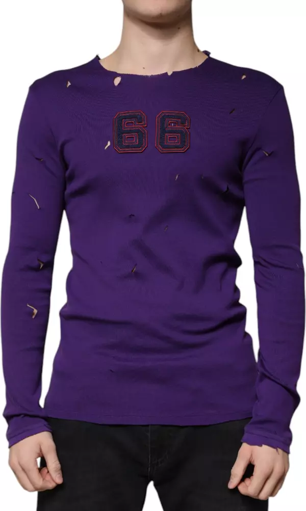 Purple Cotton Round Neck Pullover Men Sweater