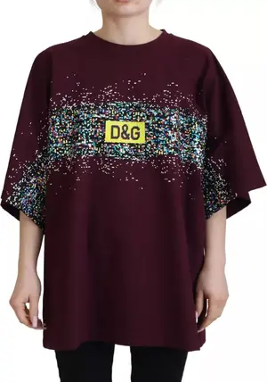 Bordeaux D&amp;G Print Round Neck Cotton T-shirt