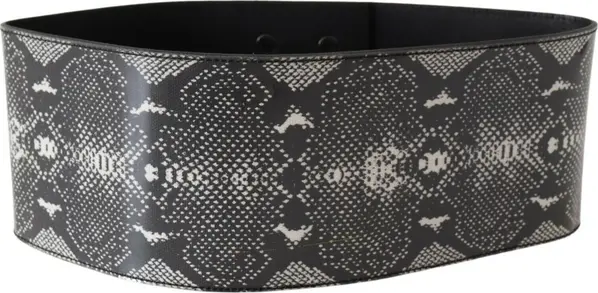 Black Wide Leather Snakeskin Design Waist Belt