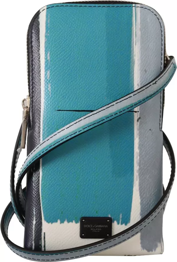 Blue Leather Cross Body Neck Strap Card Slot Phone Pocket