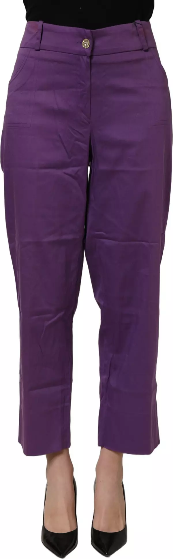 Violet Cotton Stretch High Waist Cropped Trouser Pants