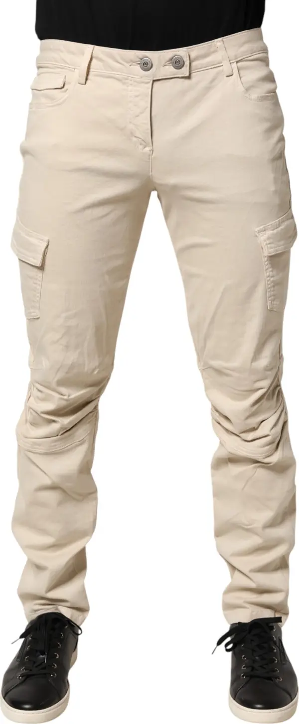 Beige Skinny Fit Mid Waist Men Denim Jeans
