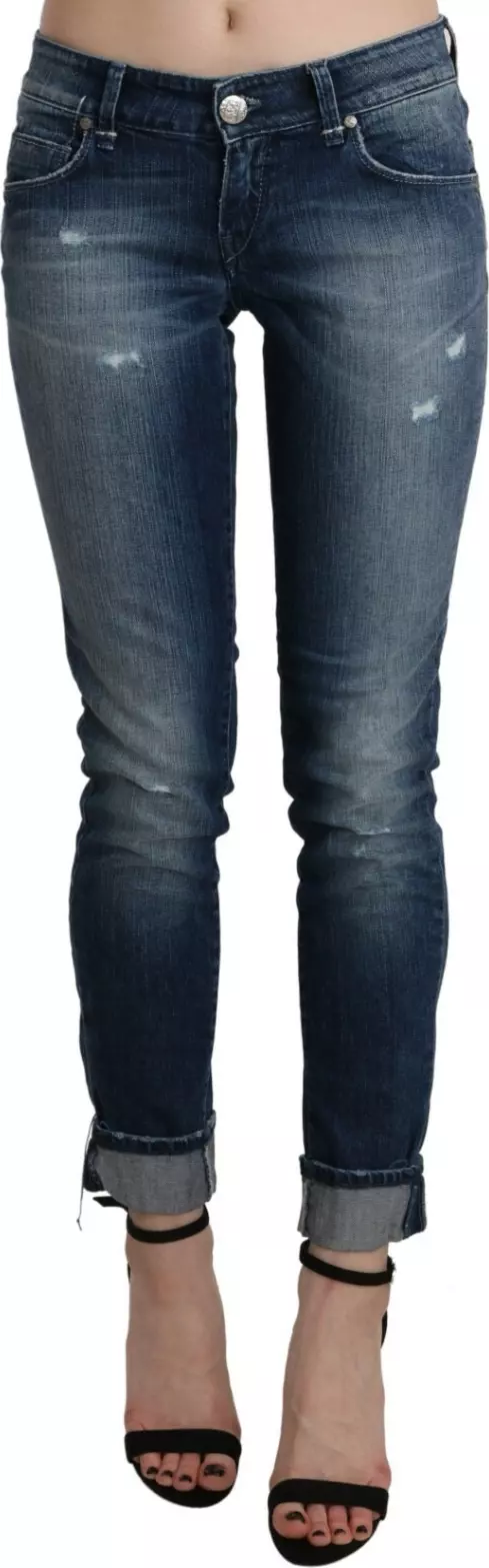 Cotton Blue Washed Low Waist Skinny Cropped Jeans