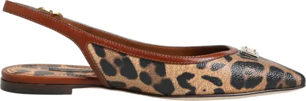 Brown Leopard Slingback Flats Sandals Shoes