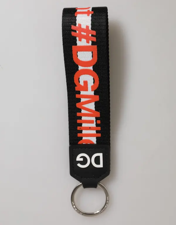 Black Red Logo Polyester Brass Holder Keychain Keyring