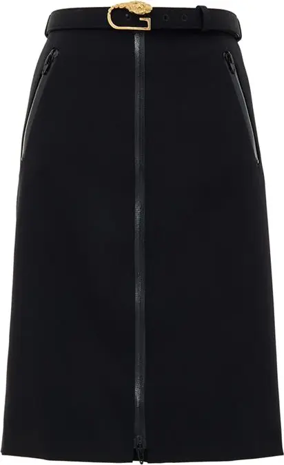 Black Wool Midi Skirt