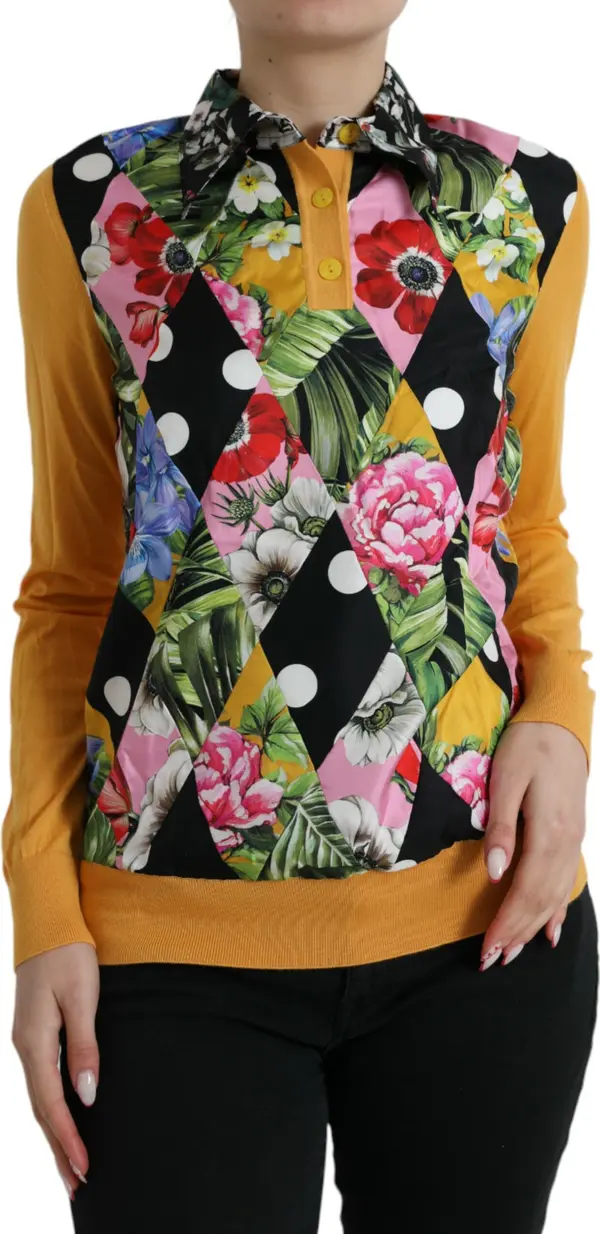 Multicolor Patchwork Cashmere Henley Sweater