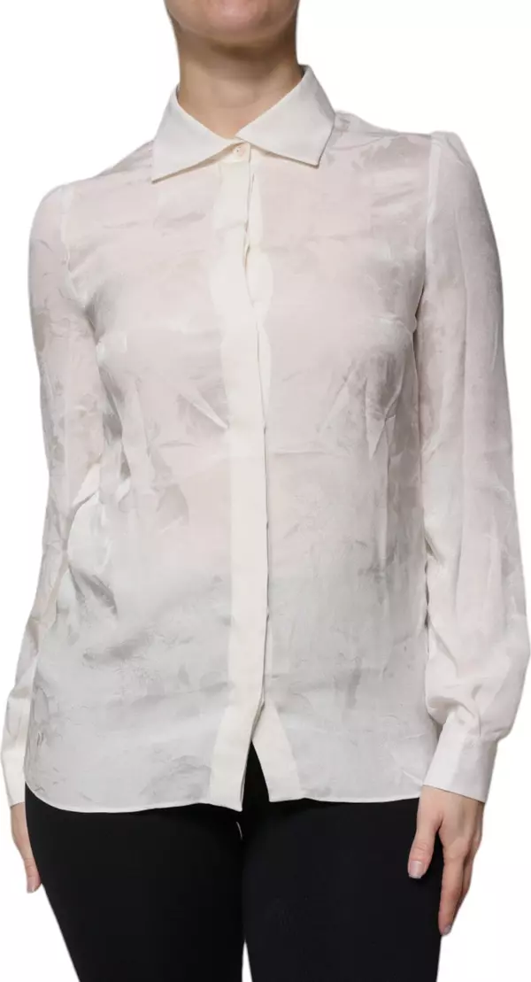 White Silk Collared Long Sleeves Shirt Top