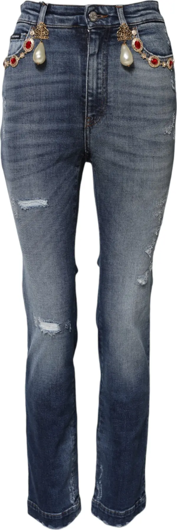 Blue Rhinestone Embellished Denim Jeans