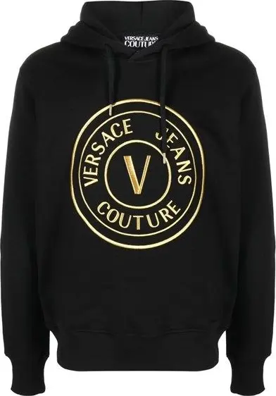 Black Cotton Logo Details Hooded Sweatshirt