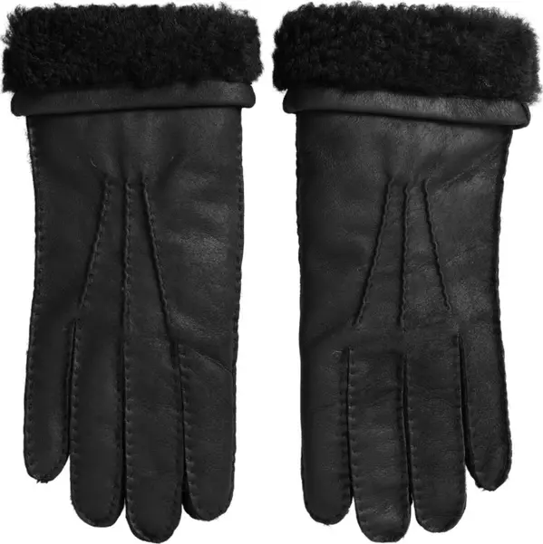Black Leather Fur Short Hands Mitten Men Gloves