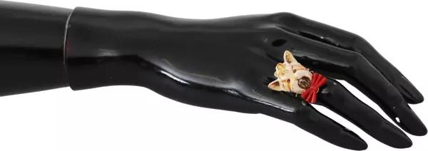 Gold Brass Resin Beige Dog Pet Branded Accessory Ring