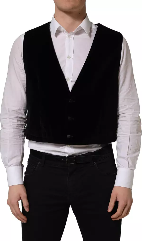 Black Cotton SingleBreasted Waistcoat Vest