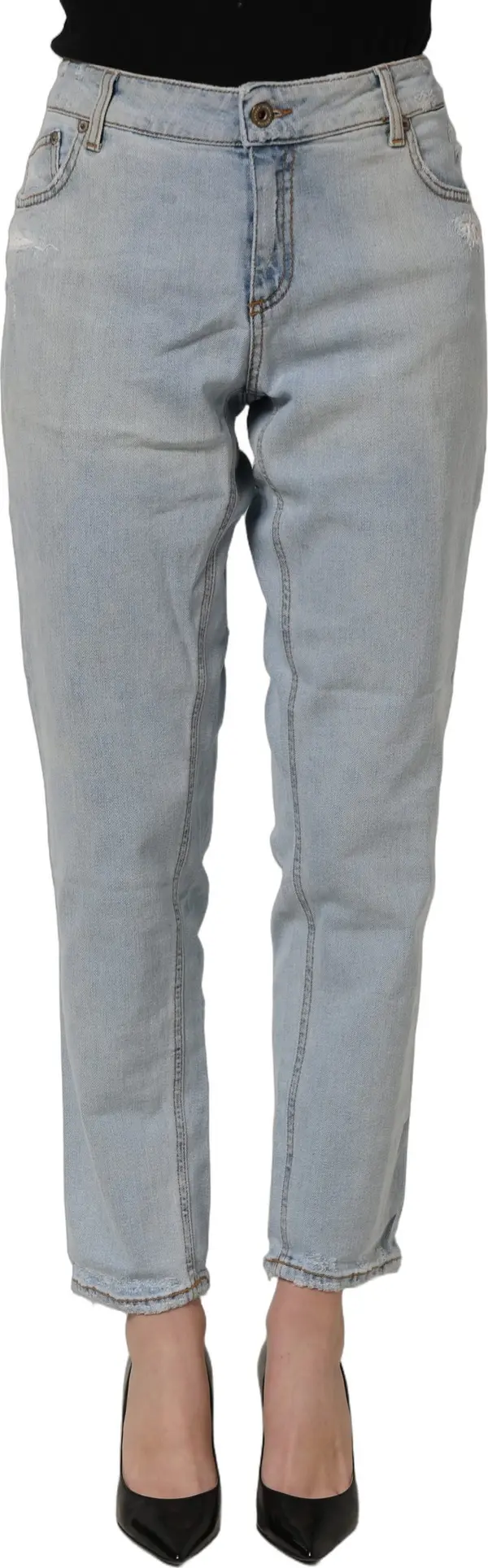 Light Blue High Waist Tapered Denim Cotton Stretch Jeans