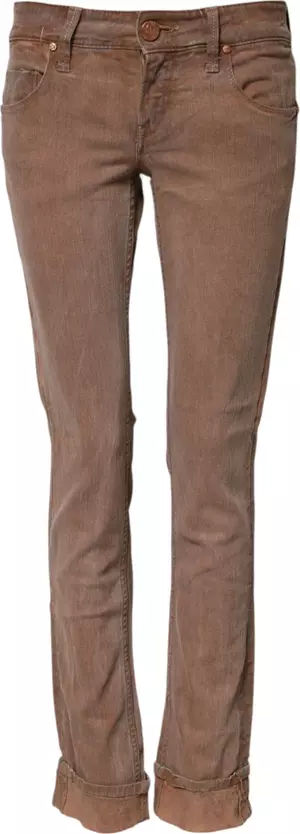 Brown Cotton Slim Fit Denim Low Waist Jeans