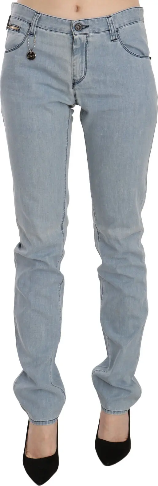 Light Blue Mid Waist Skinny Denim Jeans