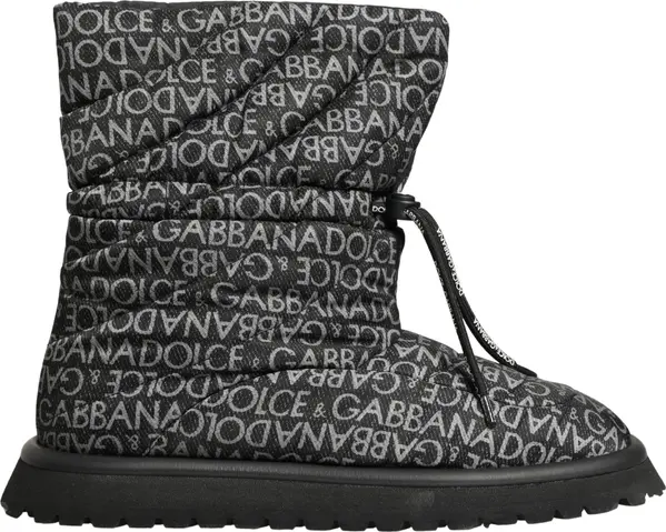 Black Logo Print Lace Up Snow Boots Shoes