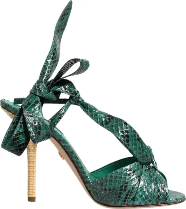 Green Python Leather Heels Sandals Shoes