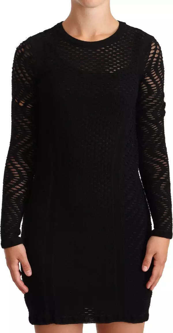 Bodycon Sheath Black Viscose Long Sleeves Mini Dress