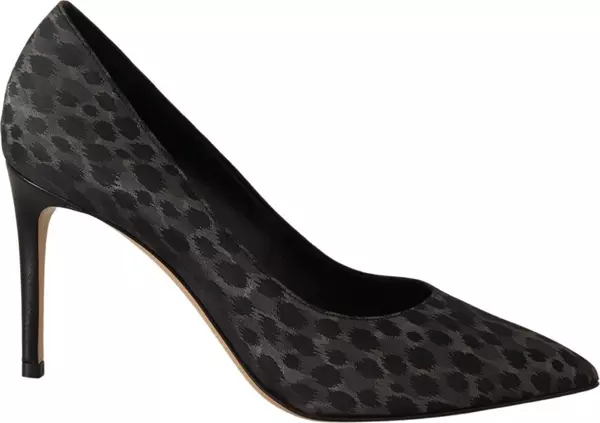 Black Leopard Leather Stiletto High Heels Pumps Shoes