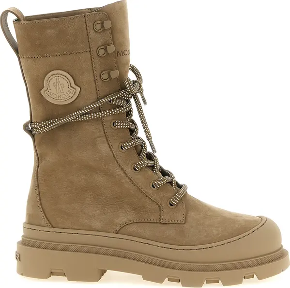 Beige Leather Lace-Up Boots