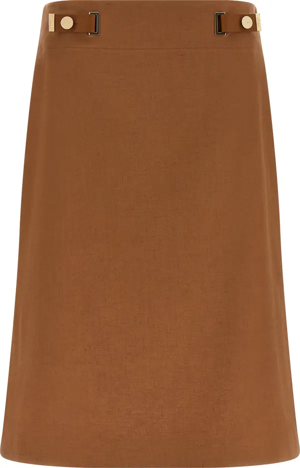 Brown Linen Midi Skirt
