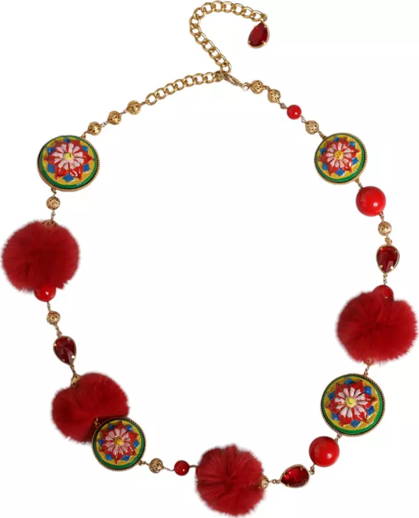 Gold Brass Red Fur Crystal Waist Torero Belt