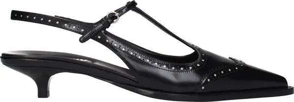 Black Leather Mid Heel Pumps
