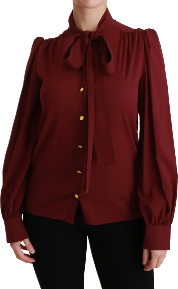 Maroon Long Sleeve Shirt Blouse Silk Top