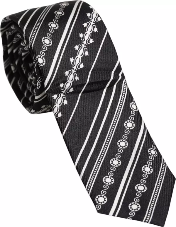 Black White Stripes Silk Adjustable Necktie Tie
