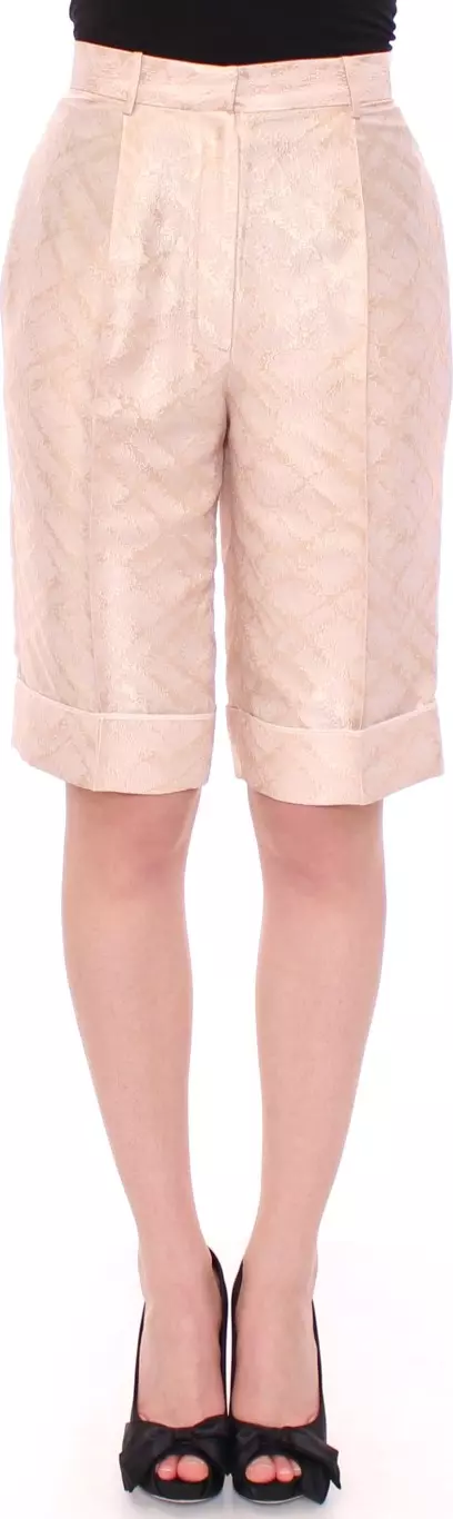 Beige Brocade Above Knee Shorts