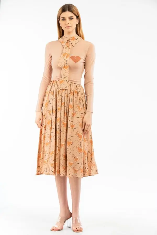 Beige Wool Casual Dress