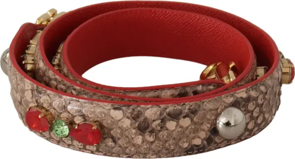 Brown Python Leather Crystals Shoulder Strap