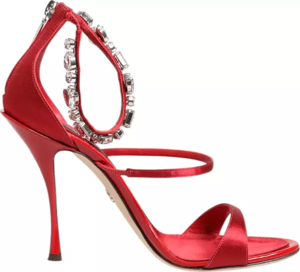 Red Satin Crystals Keira Sandals Heels Shoes