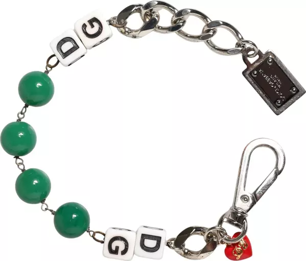 Silver Brass Chain Dice DG Logo EmbellishedCharm Bracelet