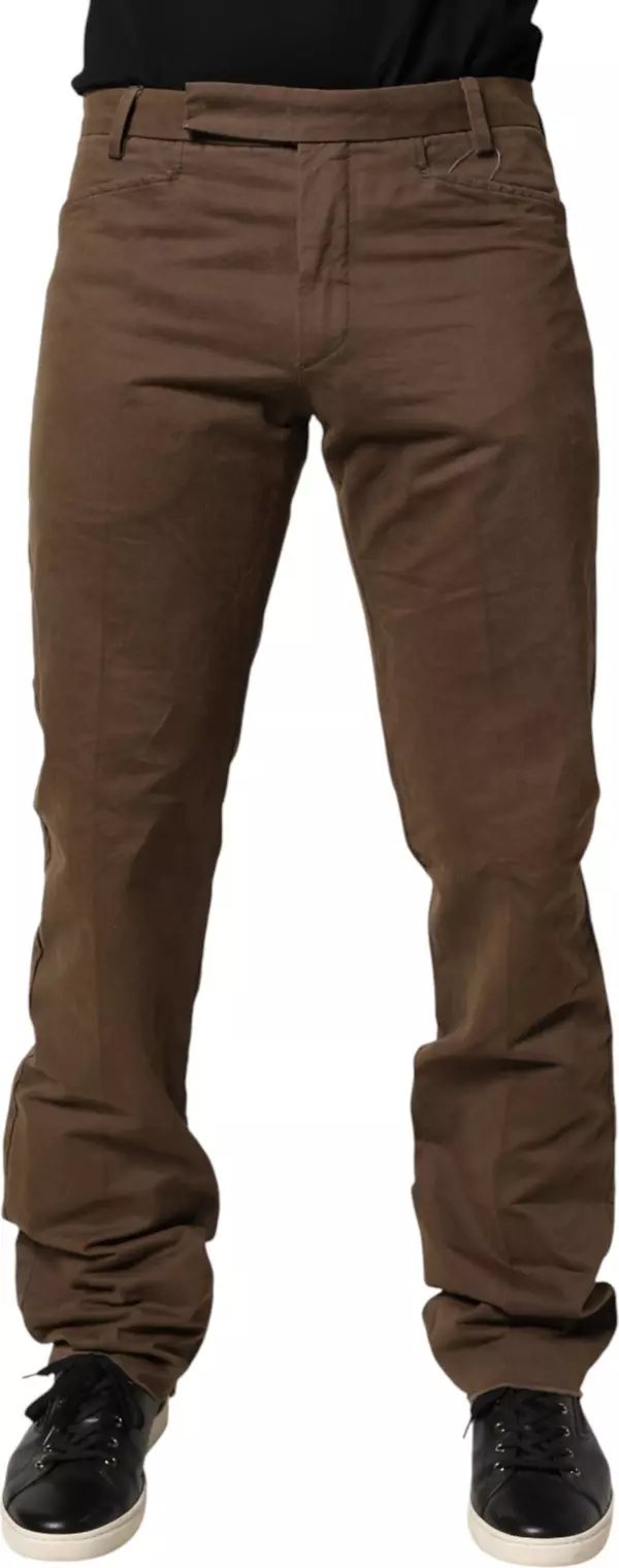 Brown Straight Cut Mid Waist Chino Men Trouser Pants