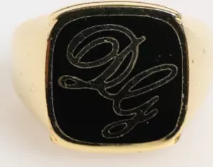 Gold Tone Enamel Brass Signet DG Logo Adjustable Ring