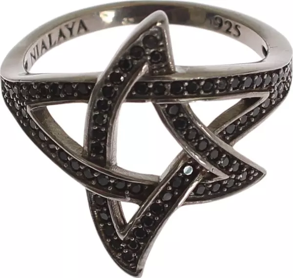 Black CZ Rhodium 925 Silver Womens Ring