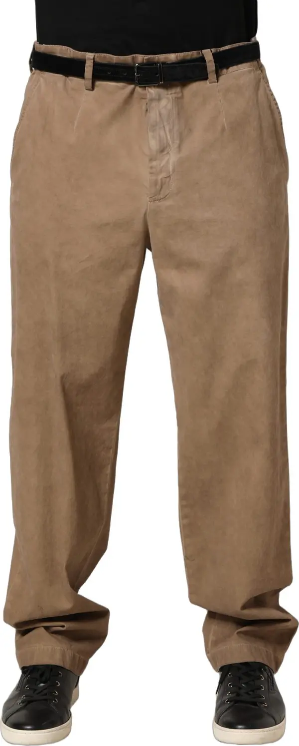 Beige Cotton Straight Leg Men Trouser Pants