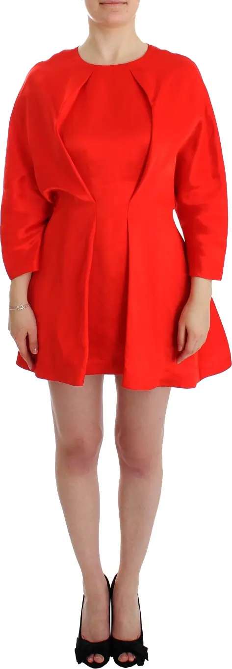 Red Mini Linen 3/4 Sleeve Sheath Dress
